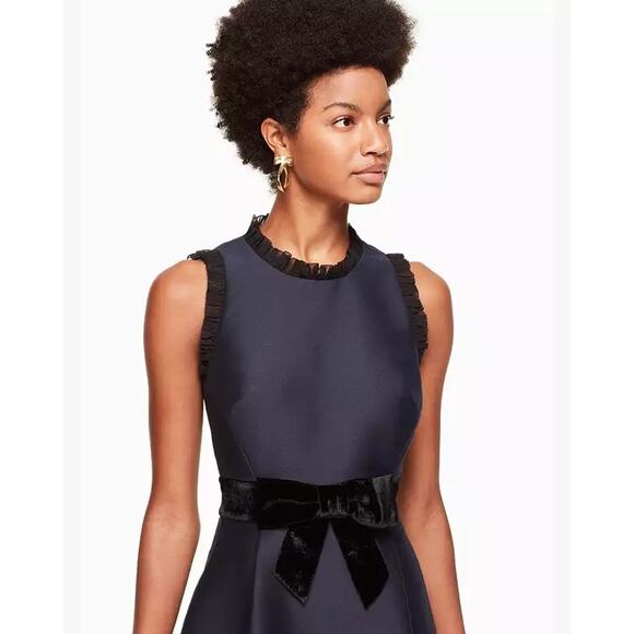 Kate Spade Velvet Bow Fit And Flare Navy Dress - Picture 3 of 7